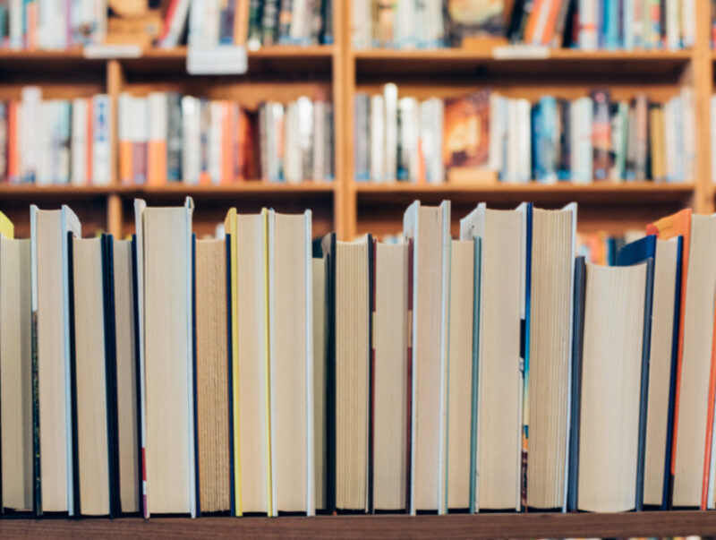 A row of books in a bookshop