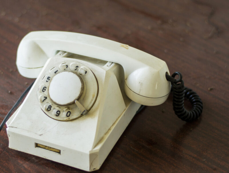 A white landline telephone